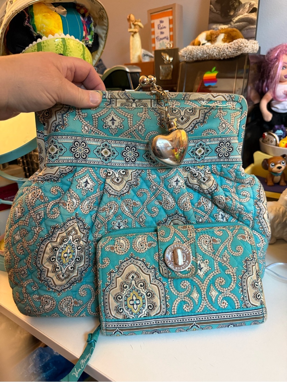 Vintage Upcycled Quilted Turquoise Paisley Shoulder Bag/Wallet Set- Vera Bradley